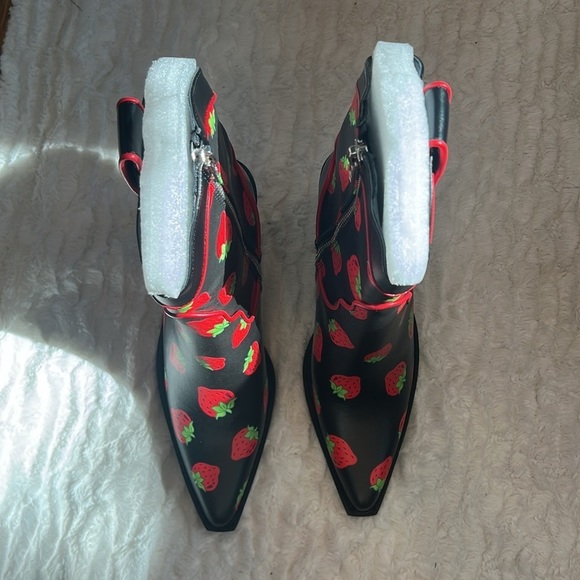 DOLLS KILL X STRAWBERRY SHORTCAKE Black Red Strawberry Heeled western Boots 10 - Picture 5 of 10